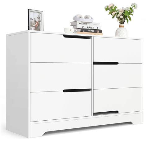 SEJOV 6 Drawer Double Dresser with Cutout Handle, 31.5"H White Chest of ...