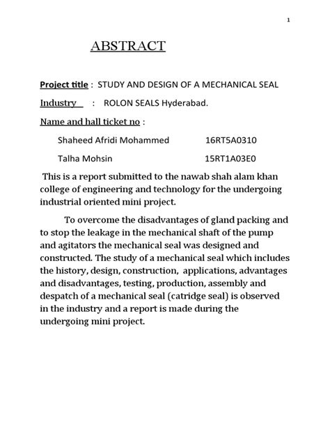 Project Title: Study and Design of A Mechanical Seal | PDF | Pump | Liquids