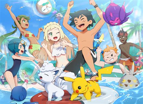 The Group At The Beach Pok Mon Sun And Moon Know Your Meme