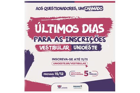 Inscrições para o Vestibular Unioeste 2025 encerram no próximo dia 11