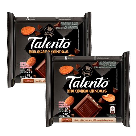 Kit 2 Chocolate Garoto Talento Meio Amargo Com Amêndoas 85g Drogaria