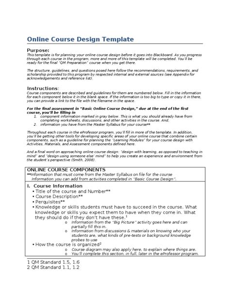 Online Course Design Template-10.02.11 | Educational Assessment ...