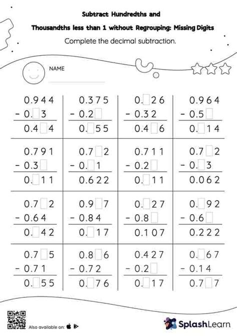 Subtract Decimals Worksheets For Th Graders Online Splashlearn Page