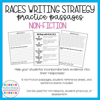 Race Writing Strategy Practice Passages Non Fiction By Kaitlin Barnes