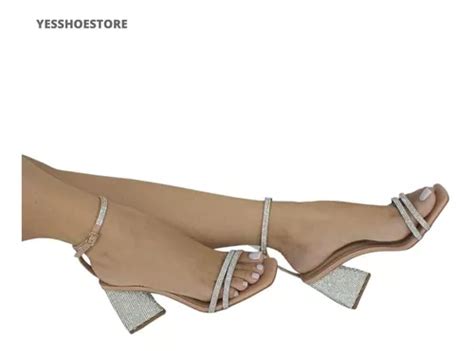 Sandalia Santa Lolla Nude Brilho Salto Bloco Parcelamento Sem Juros