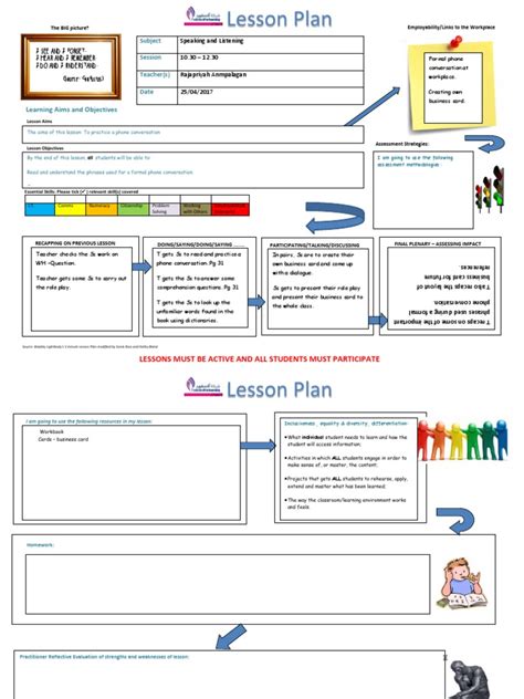 5 Minute Lesson Plan Template Pdf Lesson Plan Reading Comprehension