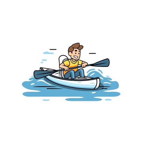 Homme à La Rame Sur Un Kayak Illustration Vectorielle Dans Le Style Des