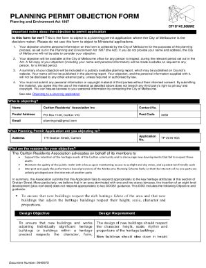 Fillable Online Objection To A Planning Permit Application Form Fax