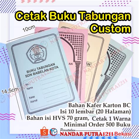 Jual Buku Tabungan Sekolah Custom Buku Tabungan Custom Ukuran A