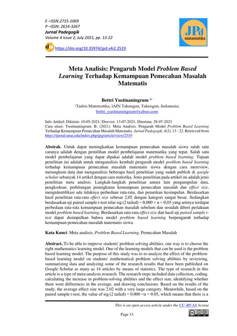 PDF Meta Analisis Pengaruh Model Problem Based Learning Terhadap