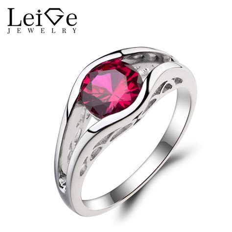 Leige Jewelry Solitaire Ring Lab Ruby Ring Wedding Ring Red Gemstone