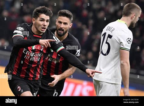 Milano Italy 14th Feb 2023 Brahim Diaz Of AC Milan Celebrates With