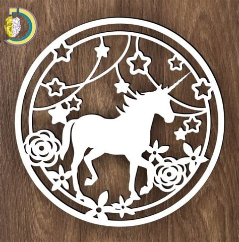 Laser Cut Decorative Unicorn Round Wall Panel Free Vector Dezin