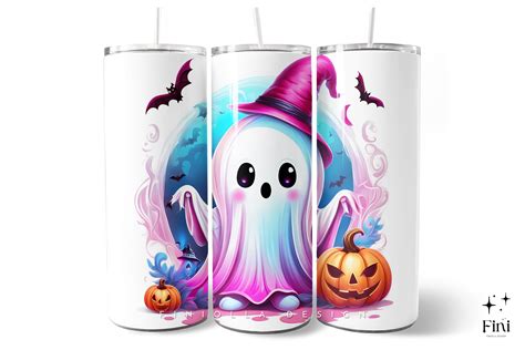 Pastel Halloween Cute Ghost Tumbler Wrap Graphic By Finiolla Design