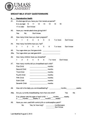 Fillable Online Breast Milk Study Questionnaire Fax Email Print Pdffiller