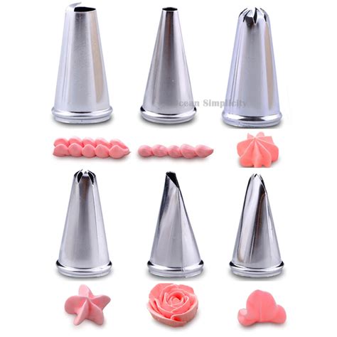 6 Pieces Set Stainless Steel Pastry Tips Icing Piping Nozzles