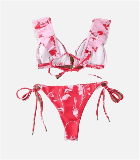 Bikini Triangular Rosa Y Rojo