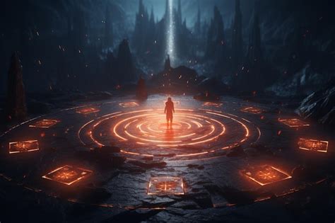 Premium AI Image | Cosmic runes illuminating a wizards path in the da ...