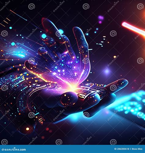 3d Illustration Of Futuristic Robot Hand Touching Digital Screen With