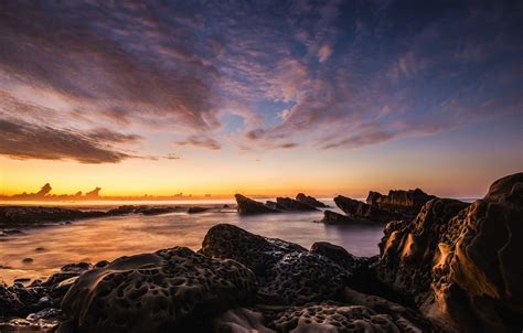 Wallpaper Sea Clouds Sunset Nature Stones Rocks Shore Coast For