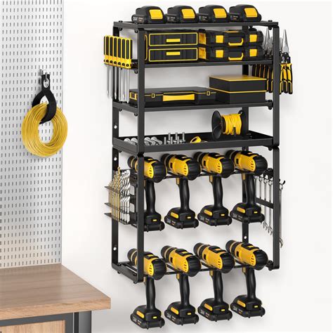 Pokipo Power Tool Organizer 8 Drills Holder Wall Mount Heavy Duty Garage Tool