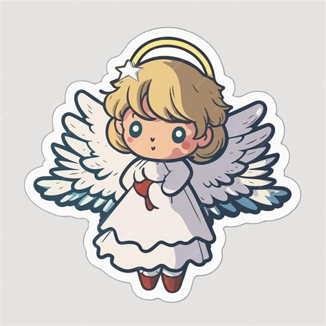 Premium Vector Christmas Angel Cartoon Sticker Xmas Wings Angel