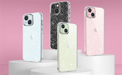 AROYI 5 En 1 Coque Compatible Avec IPhone 15 Paillettes Avec 2 Tempered