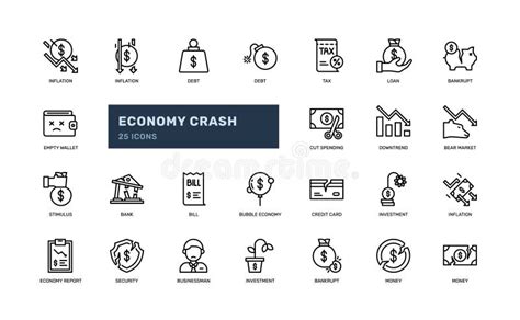 Economy Crash Crisis Fall Global Down Depression Detailed Outline Icon