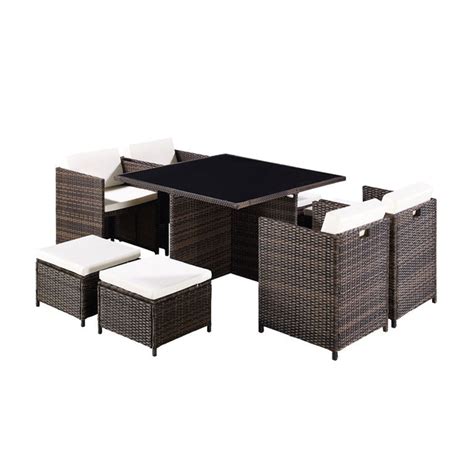 Cube Rattan Garden Furniture 9 Piece Set Brown