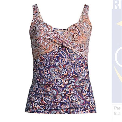 Lands End Swim Chlorine Resistant Vneck Wrap Underwire Tankini Top