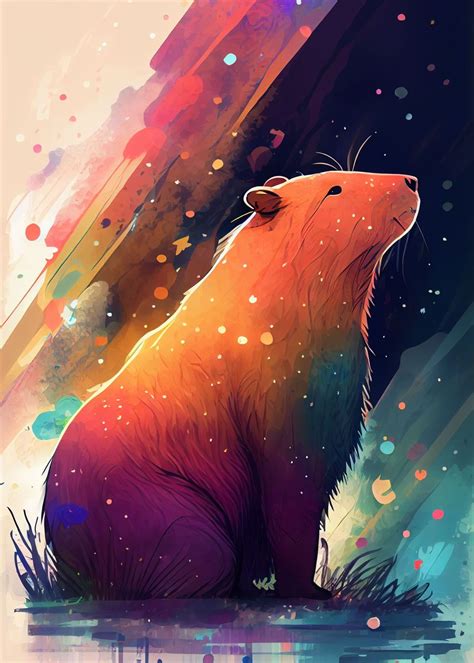 Capybara Colorful Poster Picture Metal Print Paint By Decoydesign