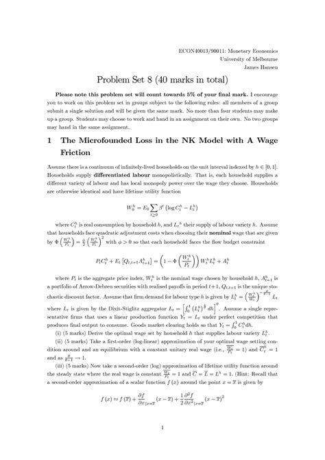 Probelm Set 8 Questions ECON40013 90011 Monetary Economics