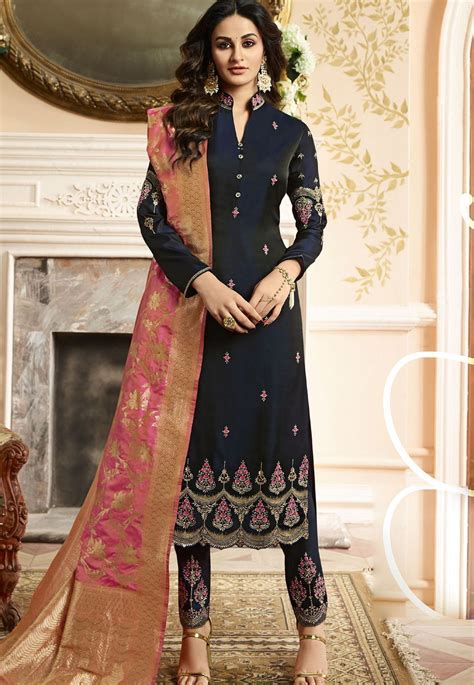 Indian Silk Wedding Salwar Kameez In Blue Color 15203 Dresses By