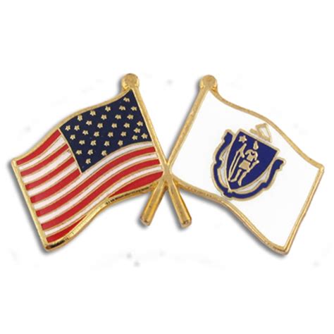 Pinmart S Massachusetts And Usa Crossed Friendship Flag Enamel Lapel