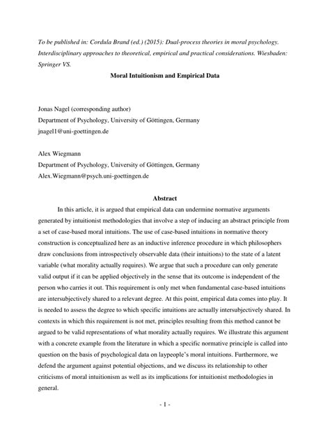 (PDF) Moral intuitionism and empirical data