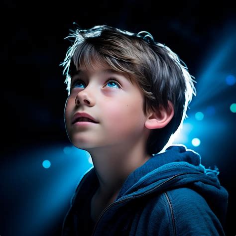 Premium Photo Closeup Photo Of A Beautiful Boy In Blue With Lights