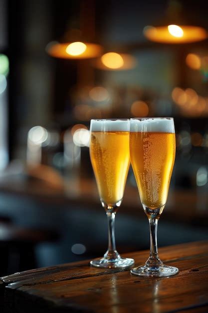 Premium Photo Two Glasses Of Beer On A Rustic Wooden Table Perfect For Bar Or Restaurant Designs