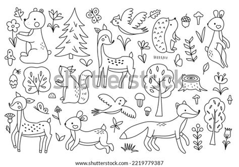 Sketch Set Cute Forest Animals Elements Stock Vector (Royalty Free) 2219779387 | Shutterstock