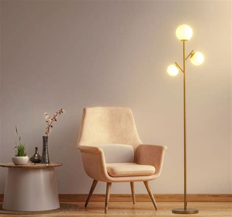 Fiqevs Globe Gold Mid Century Floor Lamp Modern Standing Lamp With