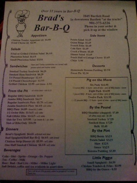 Menu At Brad S Bar B Q Memphis