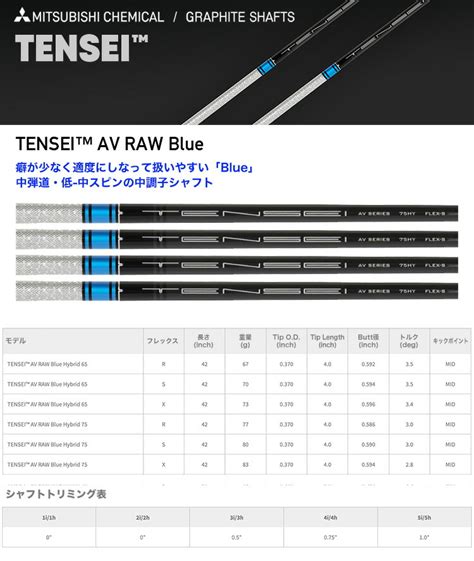 楽天市場三菱ケミカル TENSEI AV RAW BLUE ハイブリッド用 カーボン シャフト 単品 42inch 370Tip USA