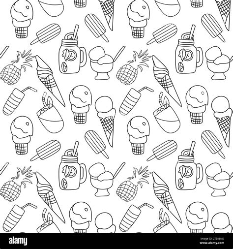 Ice Cream Seamless Pattern On White Background Vector Image Stock