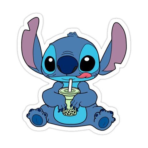 Stitch With Honeydew Boba Drink Sticker