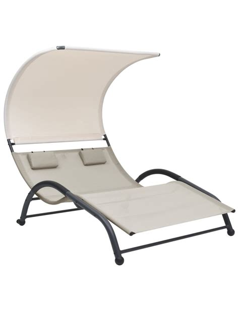 Chaise longue double avec auvent Textilène Crème Jardinao