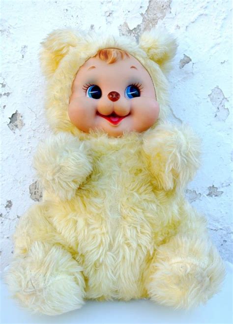 Rare 20 Rushton Vintage Baby Bear Plush Rubber Face Yellow Doll