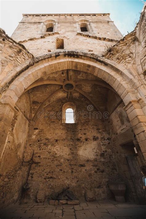 Vertical Shot Of A Destroyed Ruined Building In The Oradour Sur Glane