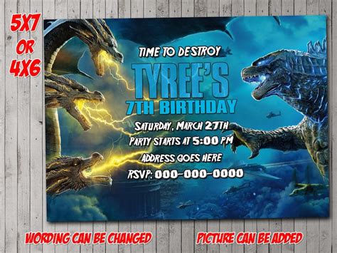 Godzilla Digital Party Invitation Invite Flyer Thank You Card Baby