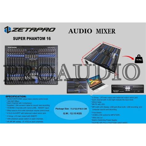 Jual MIXER AUDIO ZETAPRO 16 CHANNEL SUPER PHANTOM 16 COMPRESSOR