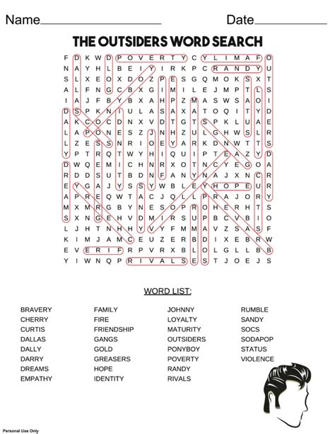 The Outsiders Word Search Free Printable Pdf