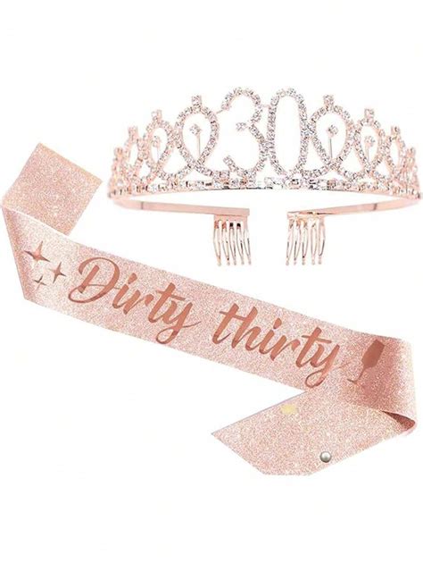 Pcs Set Dirty Thirty Sash Rhinestone Tiara Set Rose Gold Black Or